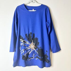 Unbranded Dress Women L Blue A-Line Mini Flared Slv Embroidered Floral Boho NWT